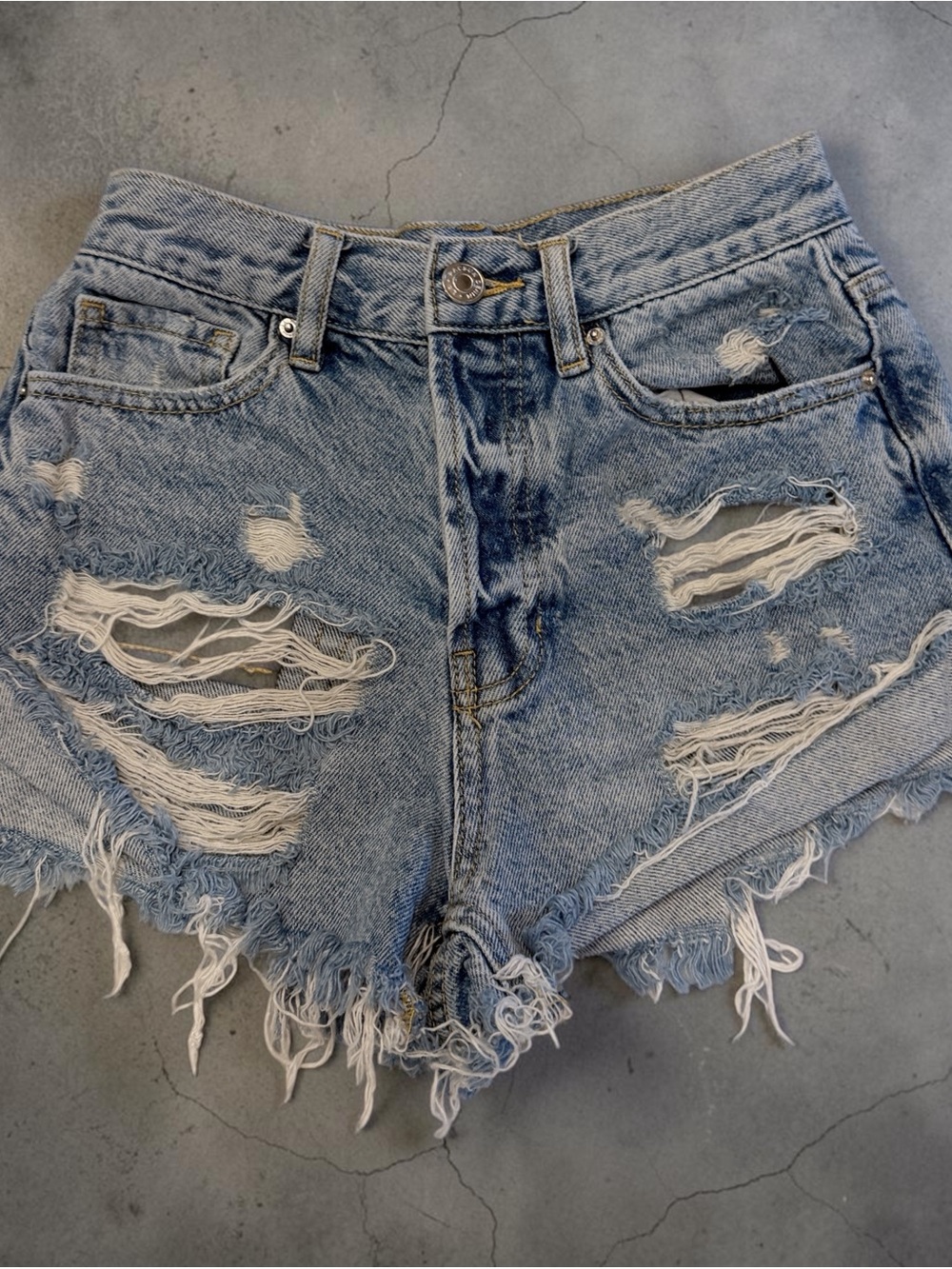 PacSun Vintage High Rise Denim Shorts Women’s 24 Distressed Button Fly Cutoff